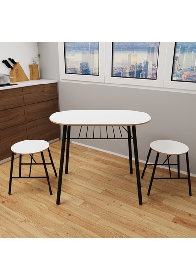 Masa Sandalye Takımı Oval Mutfak Masası Tabure Takımı Yemek Masası Beyaz 1240