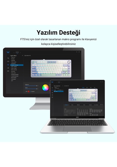 Aula F75 Mekanik Rgb Tkl Ice Vein Switch Kablosuz Makrolu Hot Swap Klavye Pastel