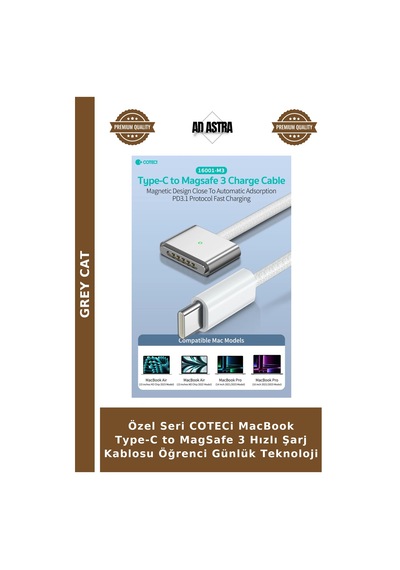 Özel Seri Coteci Macbook Type-c To Magsafe 3 Hızlı Şarj Kablosu Öğrenci Günlük Teknoloji