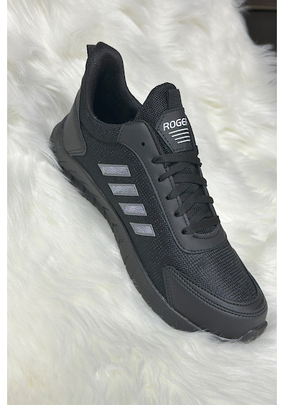 Günlük Erkek Sneaker Fileli Bağcıklı Rahat Esnek Dikiş Detaylı Yürüyüş Spor Ayakkabı 1453 Siyah-füme