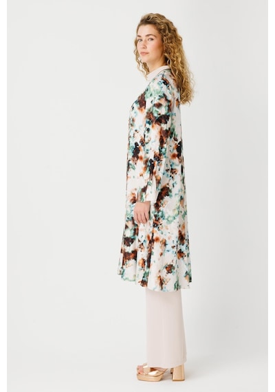 Esswaap Özel Desenli Kimono Bluz Pantolon Kolyeli Takım Bej-bej Bej