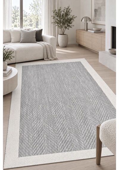 Kasen Gri Ekru Modern Sisal Görünümlü Robot Süpürge Uyumlu Kolay Temizlenebilir Mutfak Oturma Odası Koridor Halısı Gri/ekru