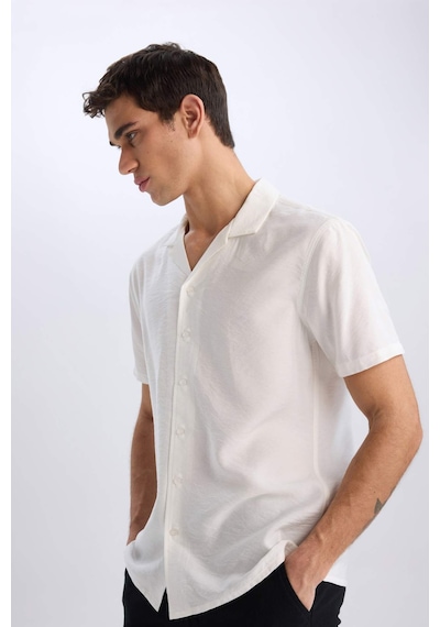 Defacto Modern Fit Yazlık Polo Yaka Basic Düz Kısa Kollu Gömlek V8406az25smwt34 Beyaz