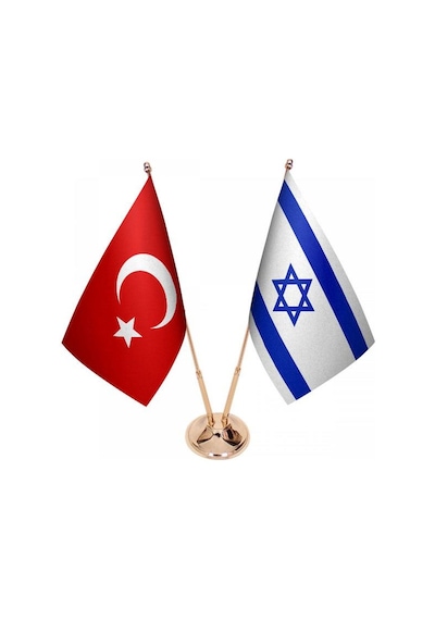 Masa Üstü İsrail Bayrağı Türk Bayrağı İkili Pirinç Direk Masa Bay