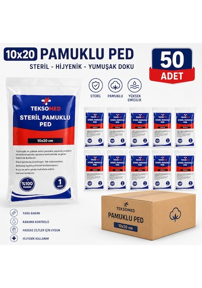 Teksomed 10x20 Steril Pamuklu Ped 50 Adet