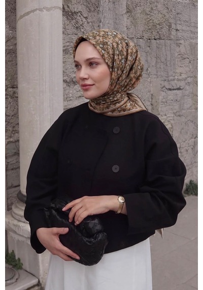 Silk Home Mini Floral Desen Soft Pamuk Eşarp Haki