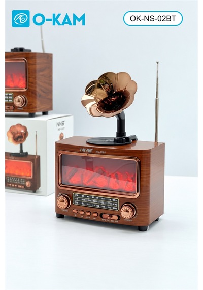 O-kam Ok-ns-02bt Gramofon Tasarımlı Şömine Efektli Retro Radyo