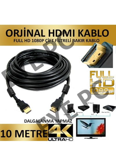 10 Metre Hdmi Mönitör Tv Pc Görüntü Kablosu