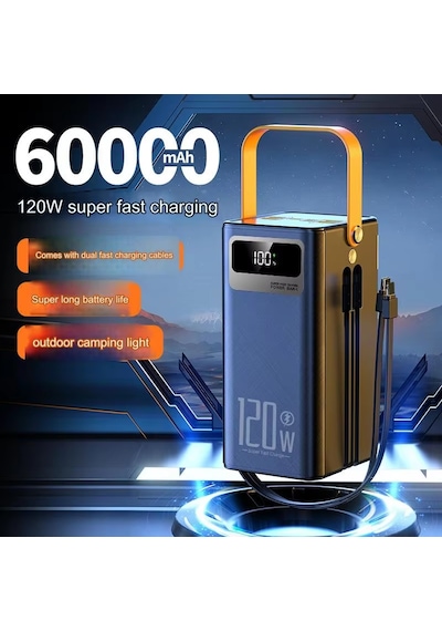 60000mah Led Işıklı Taşınabilir Powerbank-1493 Siyah