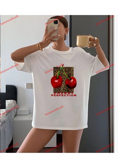 Tarzsokak Leopar Desenli Cherry 1 Beyaz