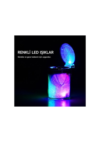 Araç İçi Çok Renkli Işıklı Küllük Renkli Işıklı Kapaklı Araba Küllüğü Oto Küllük Rgb Işıklı