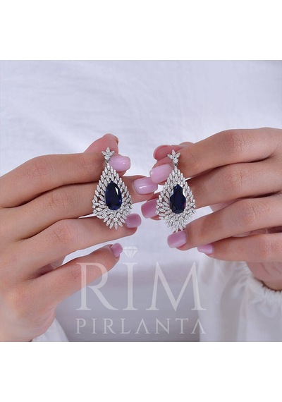 23.85 Karat Laboratuvar Pırlanta Safir Küpe - Hrd Sertifikalı