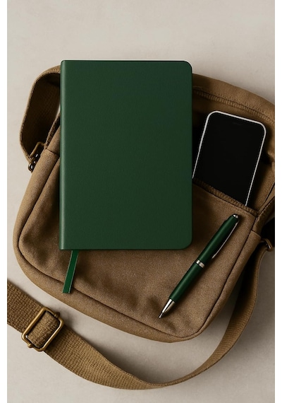 Defter, Noktalı Defter, Termo Deri Kapaklı Noktalı Defter, 128 Yaprak A5 Defter, Ofis Ve Kırtasiye, Plan, Notebook Yeşil