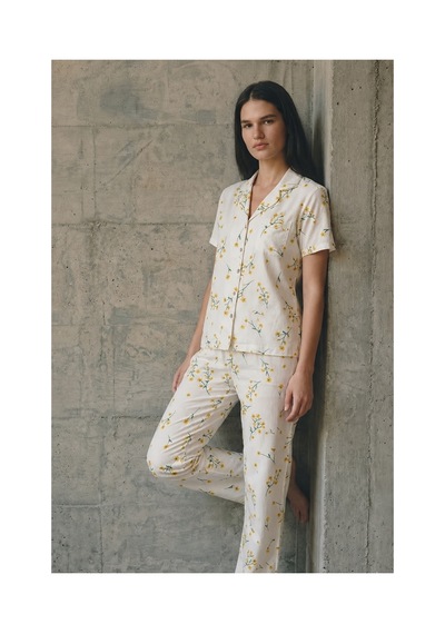 Fit Women V Yaka Düğmeli Casual Çok Renkli Pijama Takımı