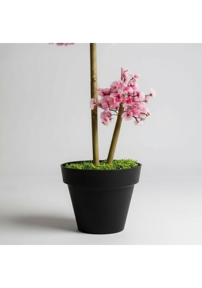 Luxdecor Yapay Sakura Ağacı - Pembe Bahar Esintisi 100 Cm Siyah Plastik Saksı Pembe