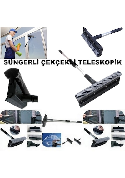 Akvaryum Temizleme Teleskopik Sap - Çekçekli Cam Silme Aparatı Siyah