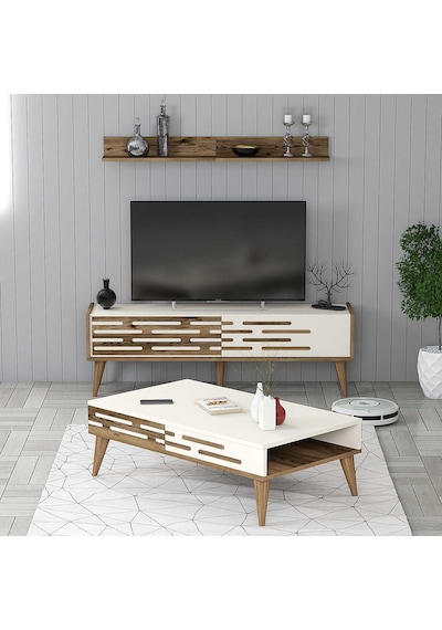 Variant Valensiya 140cm Tv Ünitesi Ve Orta Sehpa Takımı - Ceviz / Krem