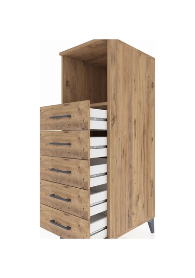 Kronos Dolap Tek Raflı 5 Çekmeceli 44x59x134 Çam-çam Çam