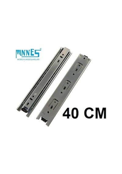 Minnes 40 cm Tam Açılım Teleskopik Mobilya Çekmece Rayı 43 Mm Gri