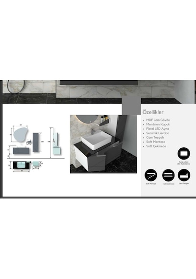 Evros Bella 80 Cm Banyo Dolabı Boy Dolabı Dahil Antrasit