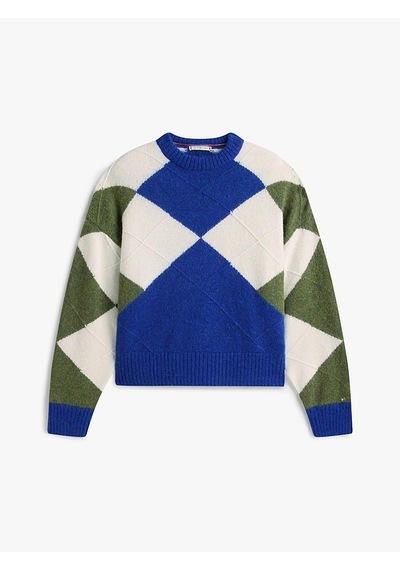 Tommy Hilfiger Alpaca Blend Argyle C-nk Ls Swt Kadın Mavi Kazak - Ww0ww47464 Mavi