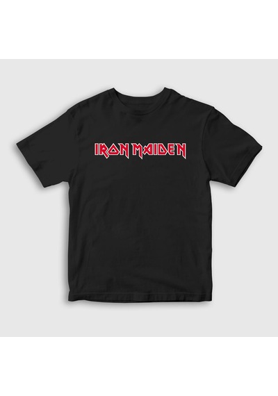 Presmono Unisex Çocuk Logo Iron Maiden T-shirt Siyah