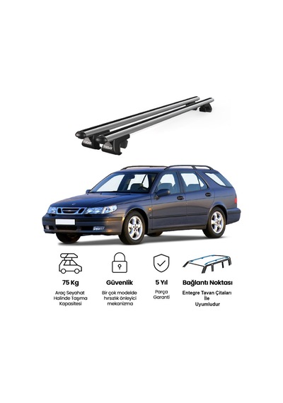Venüs Saab 9-5 2001-2010 Uyumlu Gri Ara Atkı Port Bagaj Tavan Barı