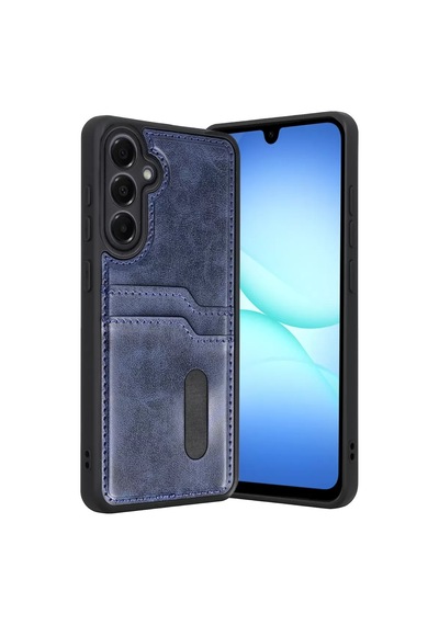 Samsung Galaxy A57 5g Sara Kartvizitli Deri Kılıf - Lacivert renkli