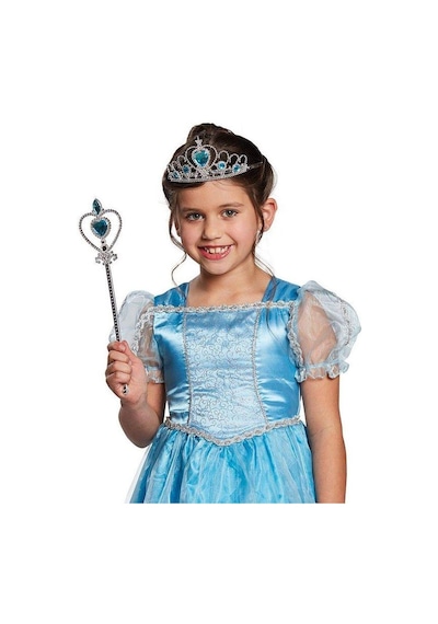 Karlar Ülkesi Elsa Mavi Kalpli Taç ve Mavi Asa Seti Çocuk Boy