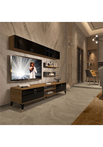 Decoraktiv Eko 5 Mdf Dvd Gold Tv Ünitesi Tv Sehpası Pera - Siyah