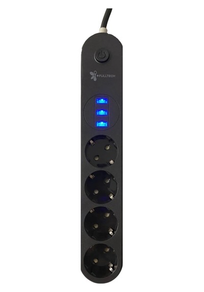 4lü Siyah Anahtarlı 3 Usb Li Akım Korumalı Topraklı Çocuk Korumalı Grup Priz 2 Metre -