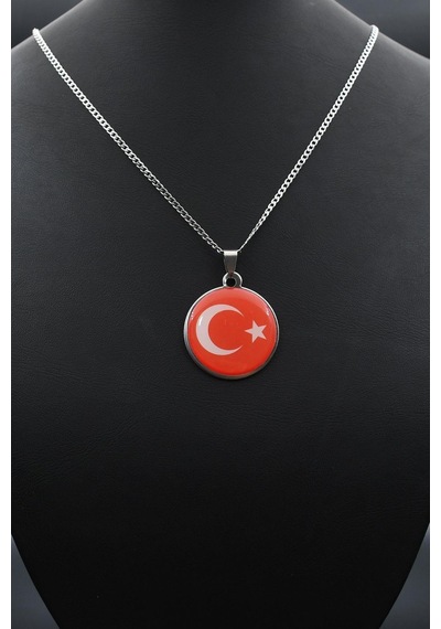 Ay Yıldızlı - Ay Yıldız Kolye Paslanmaz Çelik Zincir 902286 Gümüş
