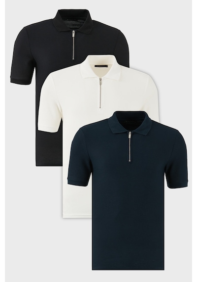 Buratti Pamuklu Regular Fit Yarım Fermuarlı 3'Lü Paket Erkek Polo Yaka T Shirt 5902434S3 Siyah-Ekru-Indigo