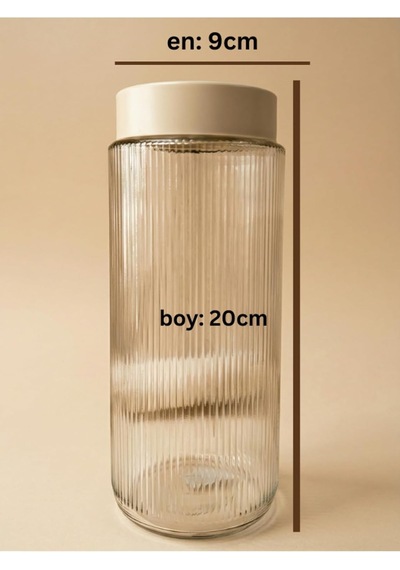 Cam Saklama Kabı Seti, Krem Plastik Kapaklı, 1350 Ml, 9cm X 20cm, 6'li Set