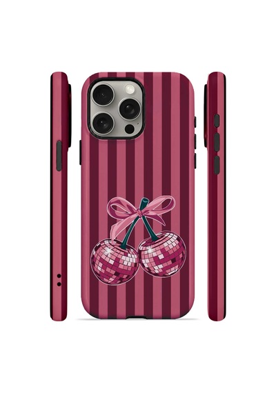 Velvoria Valestra Disco Cherry Stripe Apple iPhone Uyumlu 15 Pro Darbe Korumalı Kılıf Valestra Select - Disco Cherry Stripe