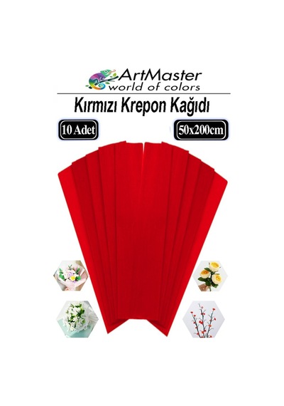Krapon Kağıdı Kırmızı Renk 10 Adet 50x200 Cm Grapon Kağıdı 10'lu Okul Proje Sınıf Anaokulu Kreş Süsleme