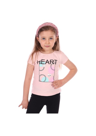 Toontoy Kids Toontoy Kız Bebek Baskılı Bisiklet Yaka Kısa Kollu Tişört Pudra