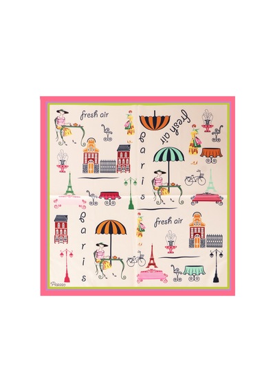 Inno 60x60 Cm Premium Saten Desenli Dikişli Fular Pembe
