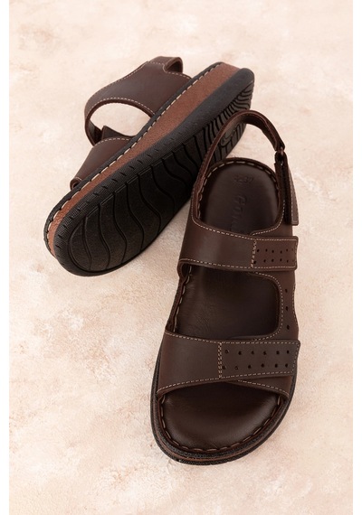 Gondol Unisex Hakiki Deri Cırtlı Ayarlanabilir Rahat Sandalet Hkm.31 Kahverengi