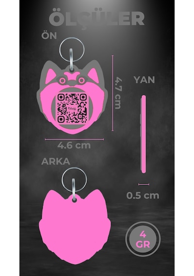 Petjoo 19.Hachiko Pembe-Gri Qr'lı Köpek Künyesi