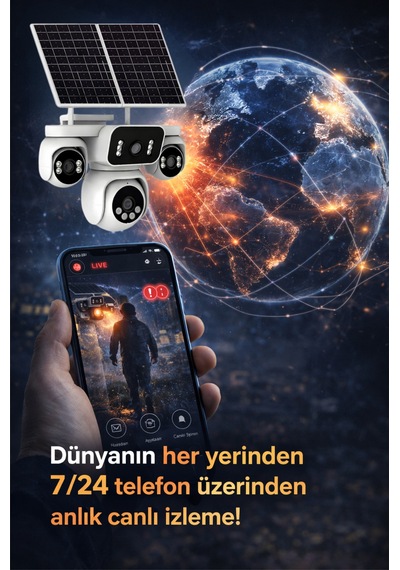 4 Kameralı Sim Kartlı Güneş Panelli Hareket Takipli Gece Görüşlü Güvenlik Kamerası