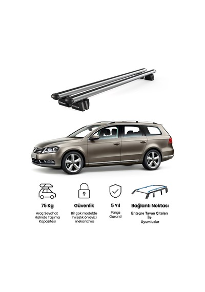 Pençe Volkswagen Passat B7 Sw 2010-2015 Uyumlu Gri Ara Atkı Port Bagaj Tavan Barı