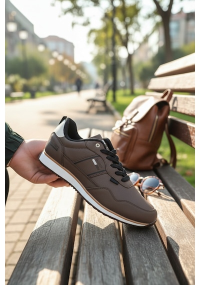 Enoch Erkek Deri Görünümlü Retro Spor Ayakkabı - Günlük Klasik Sneaker Kahve