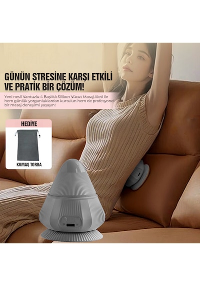 Relaxus 4 Başlıklı Silikon Vücut Masaj Aleti Şarjlı