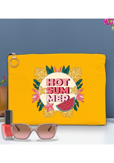 Bk Gift Yaz Temalı-8 Astarlı Sarı Portföy Çanta 30x21cm, Baskılı El Çantası, Organizer Çanta