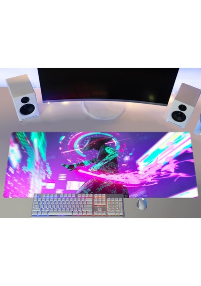 Gaming Mouse Pad 90x40 Mouse Pad Xxl Büyük Oyuncu Mouse Pad Speed Samurai Mousepad Neon Samurai, 90x40 Cm 3mm Kalın