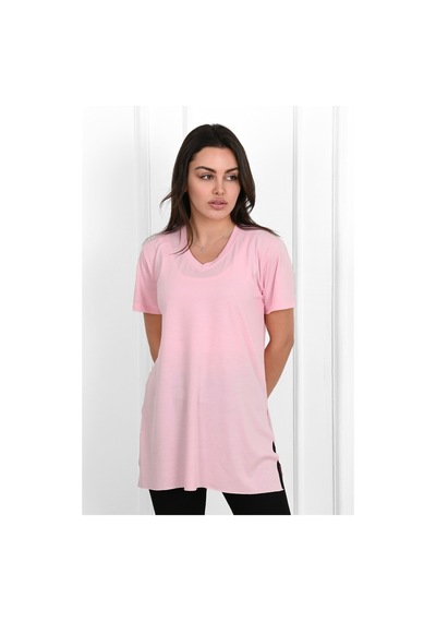 Kadın V Yaka Yırtmaçlı T-shirt 8783-22 001