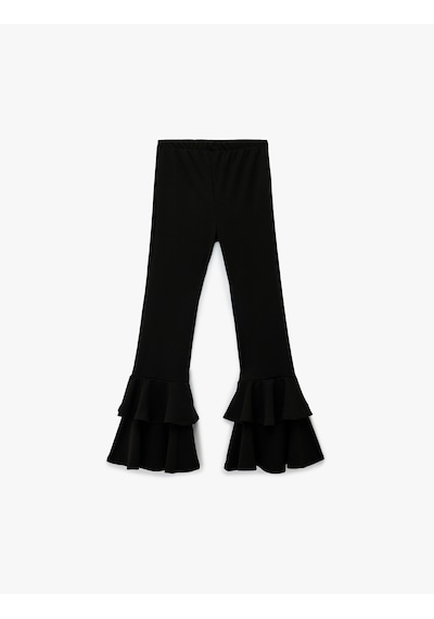 Koton Beli Lastikli Fırfır Detaylı İspanyol Paça Pantolon Siyah 6skg40008ak Siyah