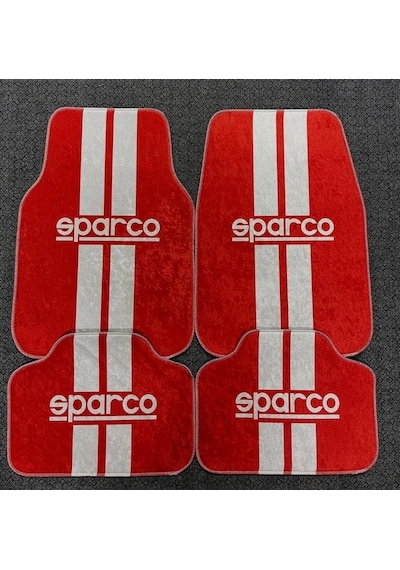 Sparco Kırmızı Dekor Oto Halı Paspas Üniversal Her Araca Uyumlu Kumaş Anahtarlık Hediyeli