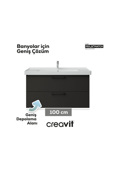 Creavit D20 100 Cm İki Çekmeceli Lv. Dlb. Antrasit Melamin Antrasit
